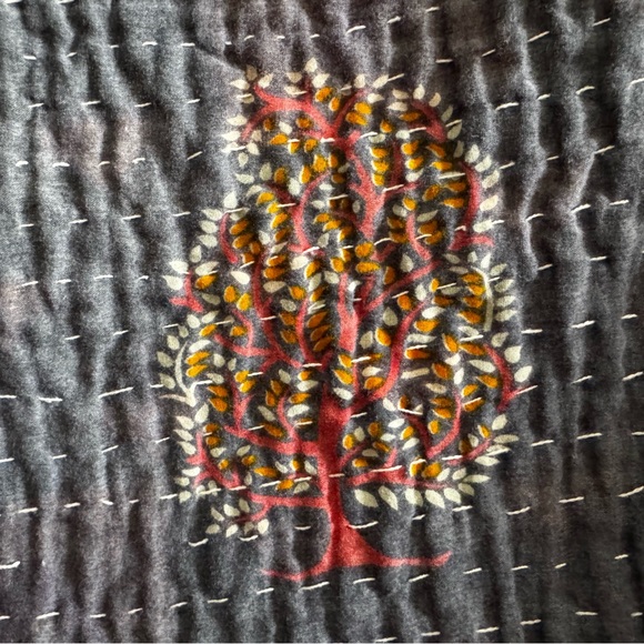 Kantha Blue tree of life with pink paisley Vintage throw/Quilt handsewn India - Picture 4 of 12
